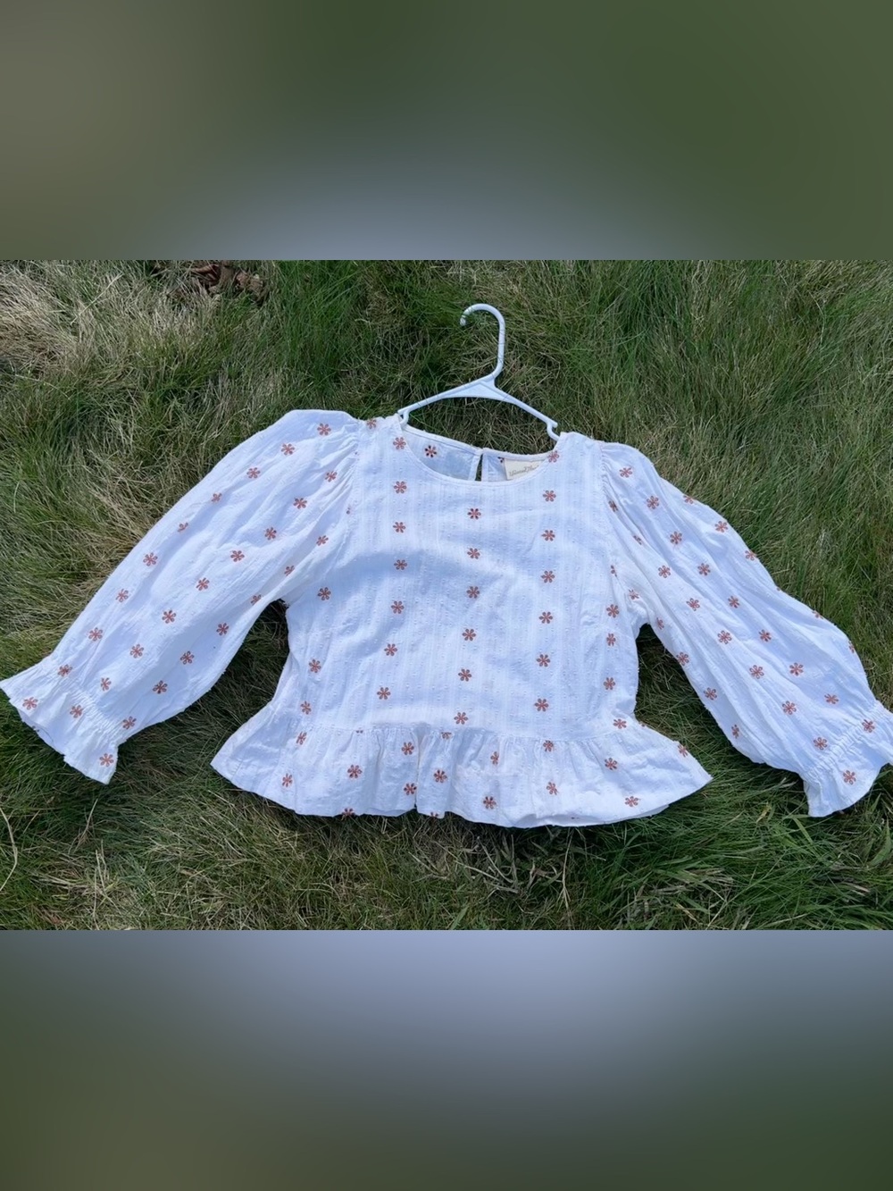 Upcycled Cropped White Eyelet Blouse with Puff Sleves